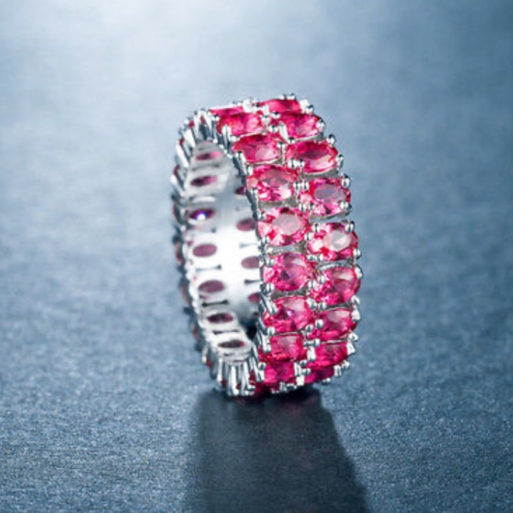 925 Silver Oval Cut Ruby Ring Size 7 - image 7